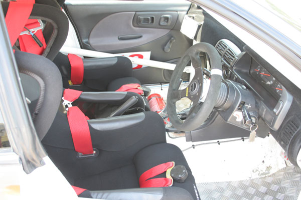 interior of an impreza rally car